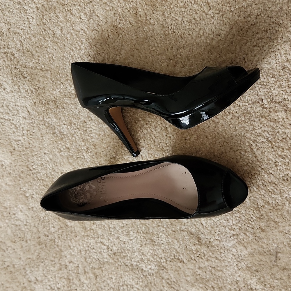 Vince Camuto black patent peeptoe heels, size 7.5
